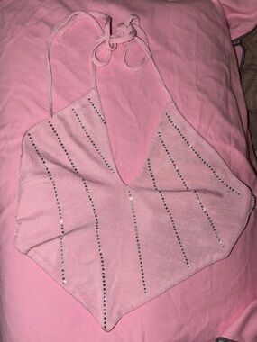 Motel Y2K rhinestone halter top
